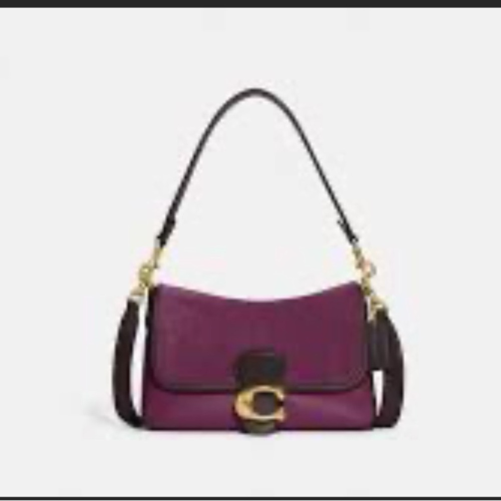 COACH Soft Tabby  Bag In Berry Leather& Berry Suede with Brown Leather Strap